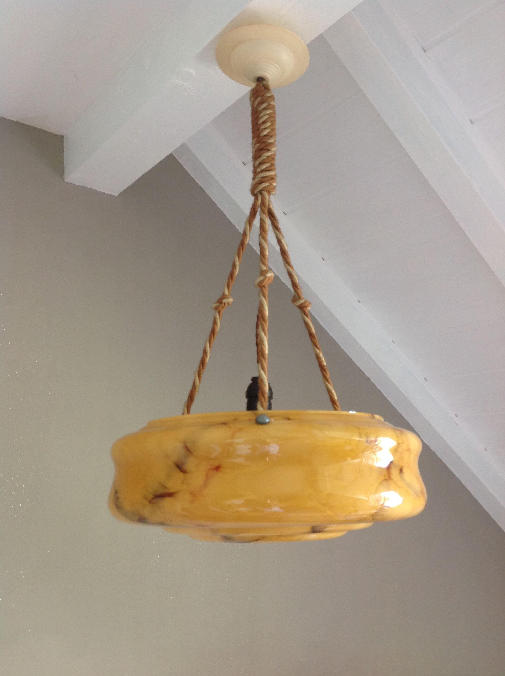 Hanging lamp marbled glass art deco Bowl