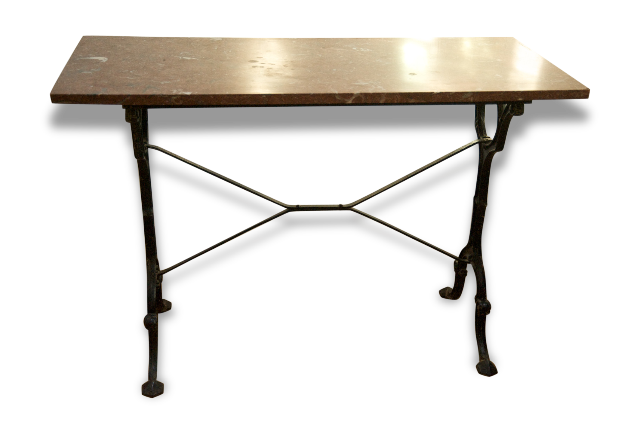 Petite table bistrot pied fonte et dessus marbre rouge  Selency