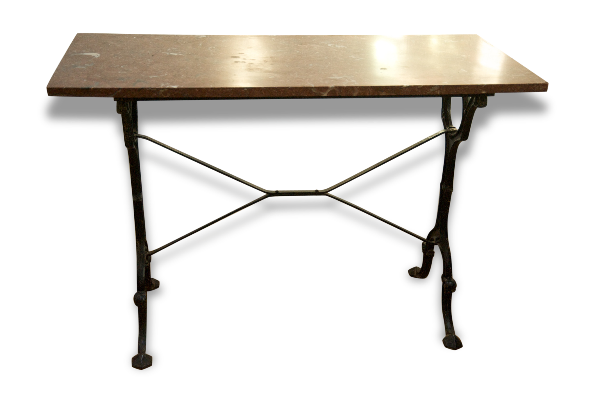 Petite table bistrot pied fonte et dessus marbre rouge  Selency