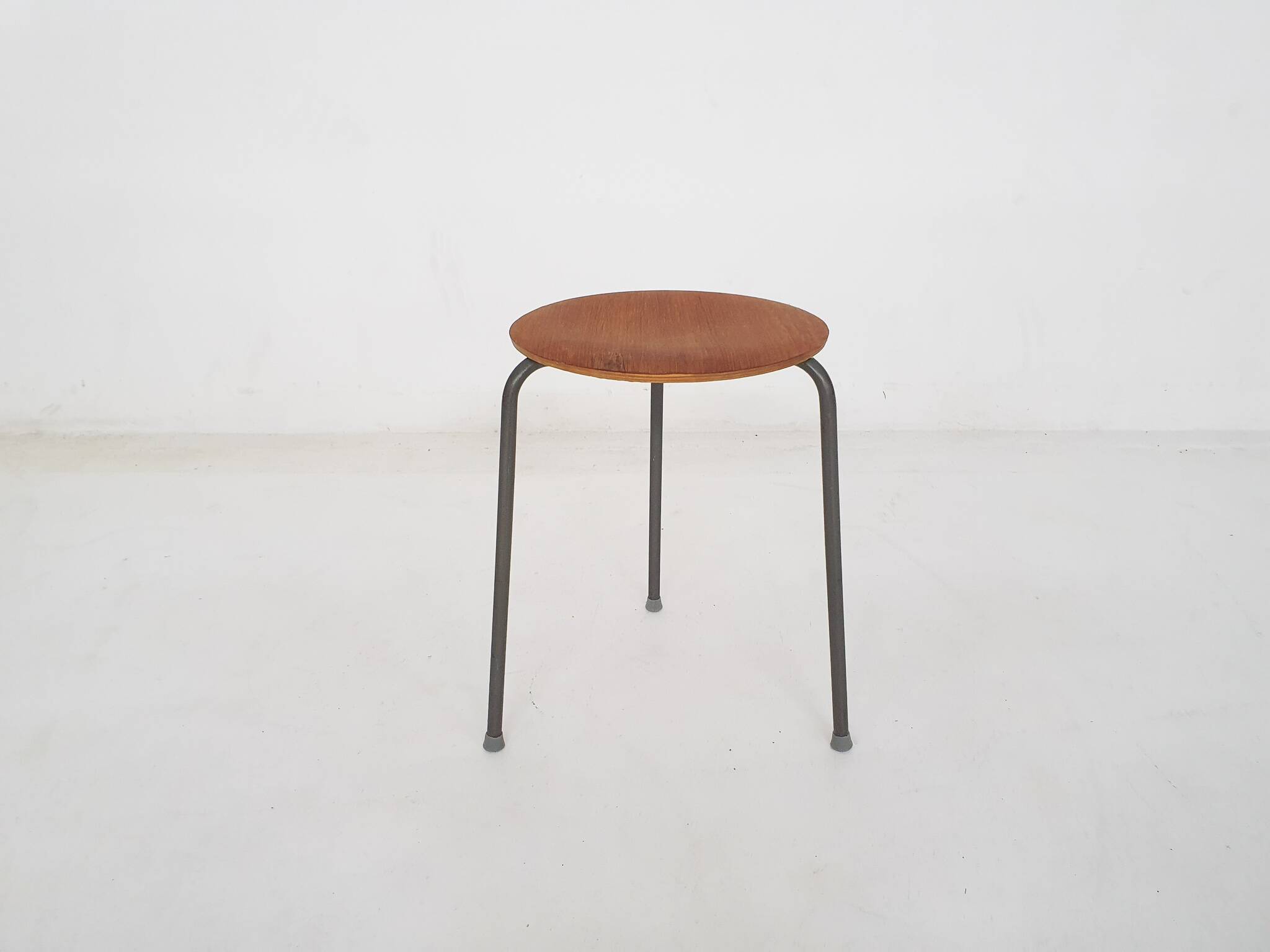 Teak and metal Arne Jacobsen inspired tripod stool, Denmark 1960's