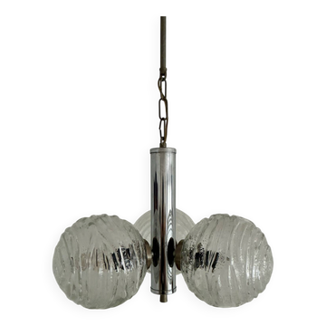 Vintage pendant light with 3 glass globes by Fischer Leuchten