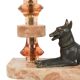 French Art Deco Table Lamp Pink Marble Glass Shepherd Dog