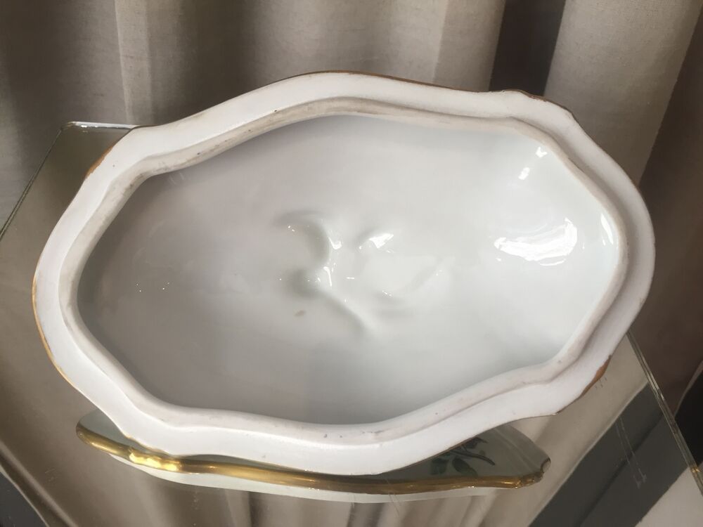 Soupiere or legumier in porcelain painted at home le tallec paris france floral decor