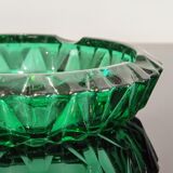 Ashtray in transparent cut glass green color made in france