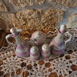table server oil, vinegar, mustard, salt and pepper shakers with tray