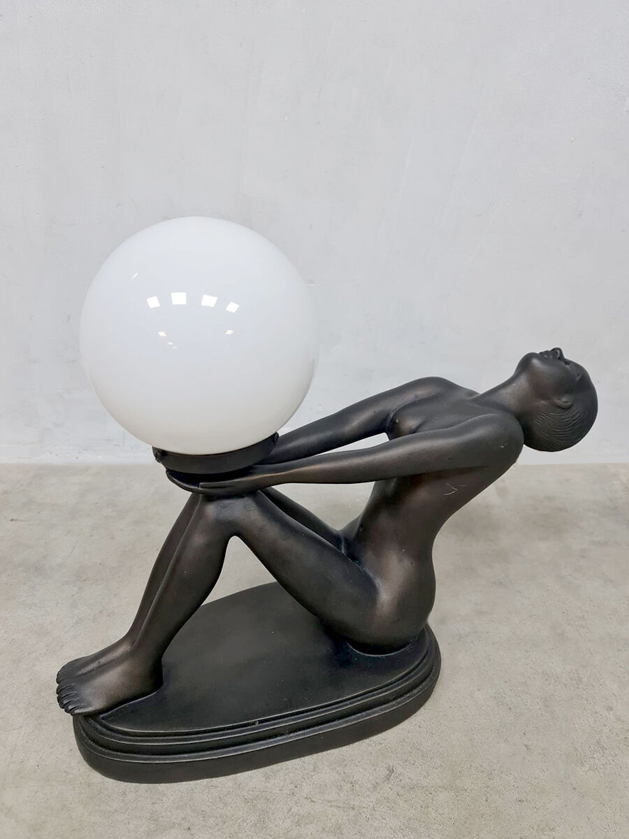 Art deco bronze sculpture lamp lady woman Max Le Verrier