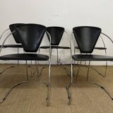 Lot 5 chairs black leather thread