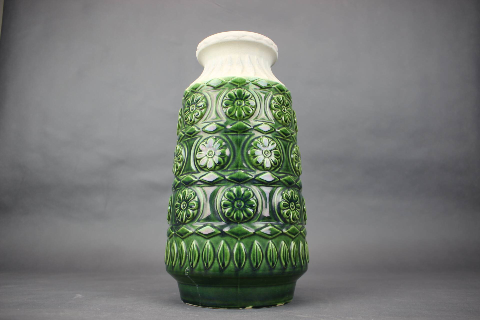 Large Mid-Century BAY Keramik Green Relief Vase, West Germany, 1970s