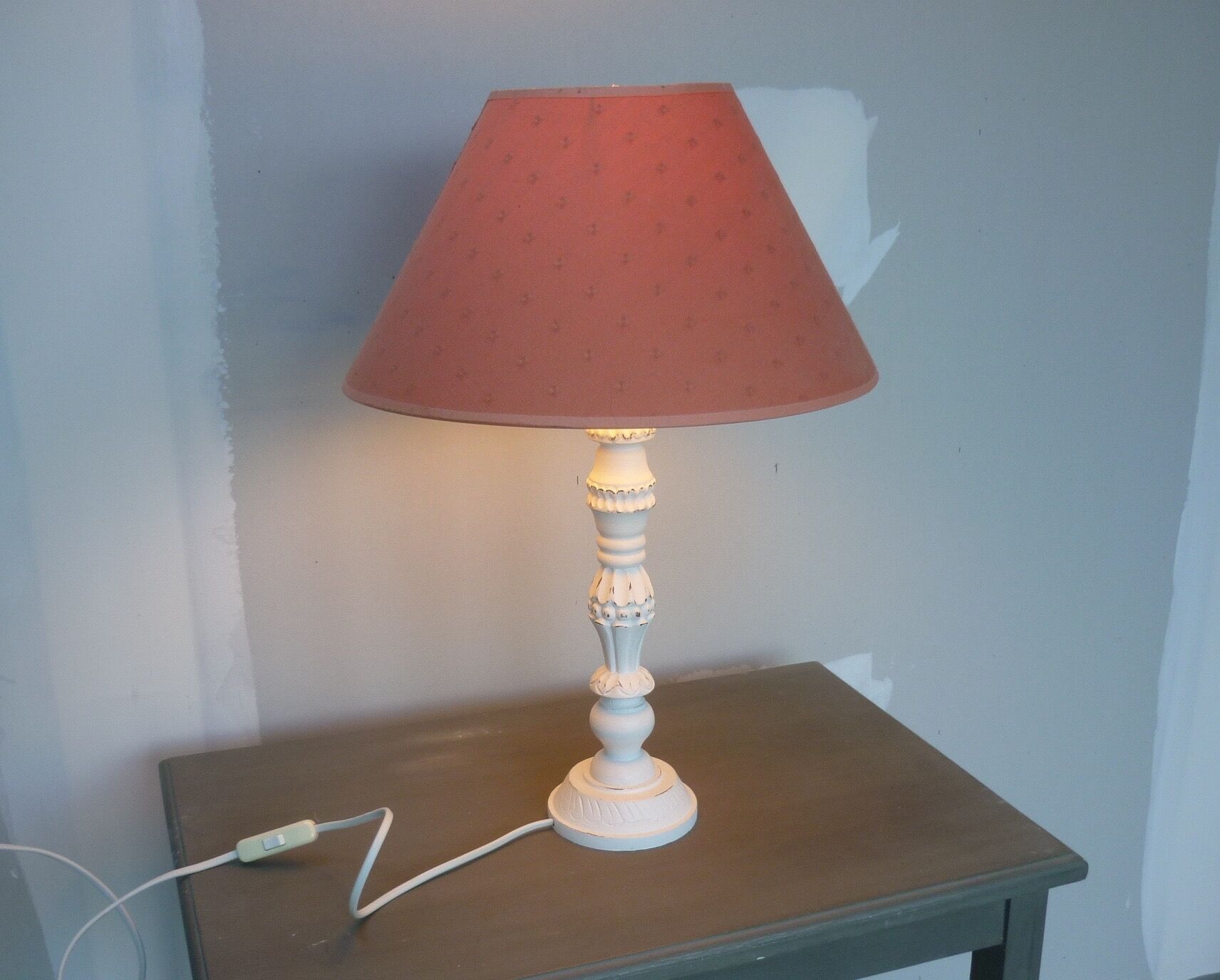 White wooden lamp and brick lampshade