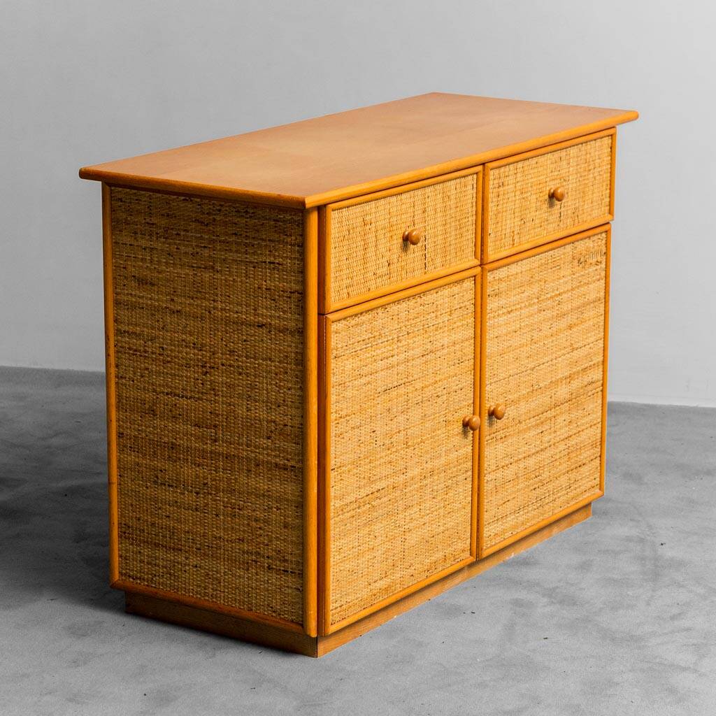 Commode en bois rotin 1970 vintage