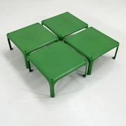 Set of 4 green stackable tables demetrio 45 by vico magistretti for artemide, 1960