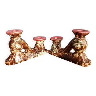 Pair of Fat Lava ceramic candle holders