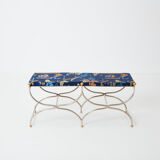 Brass jacquard steel curule bench from Maison Jansen circa 1960