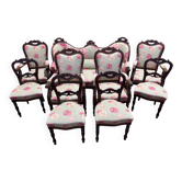 Napoleon III salon set 9 pieces solid mahogany rose fabric
