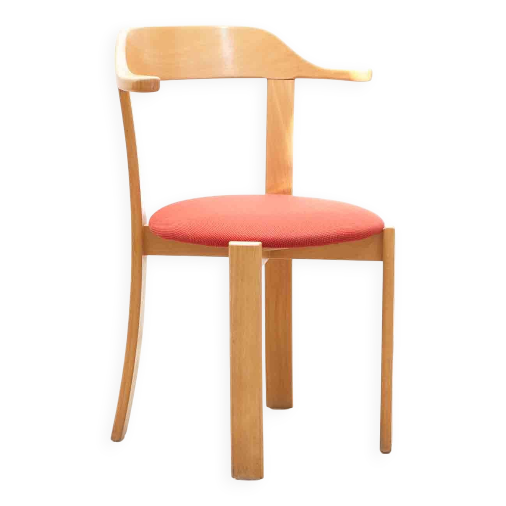 Horn chair upholstered in red and beech