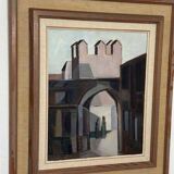 Original mid-century Swedish oil on canvas – “Entrance” by Reuben Hedin – vintage & framed – 55 × 63 cm