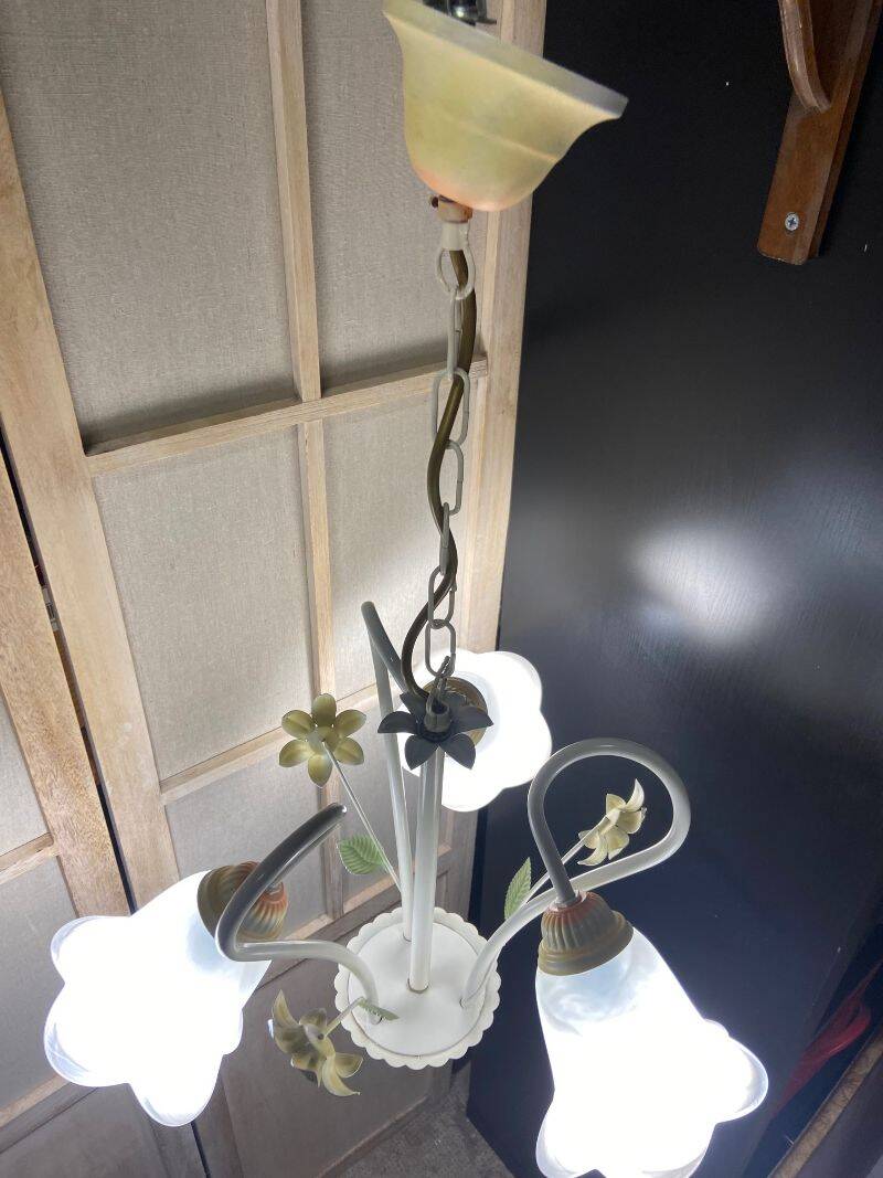 Antique Chandelier Ceiling Light Florentine Bouquet Floral Design 1970 Decorative Art No.2