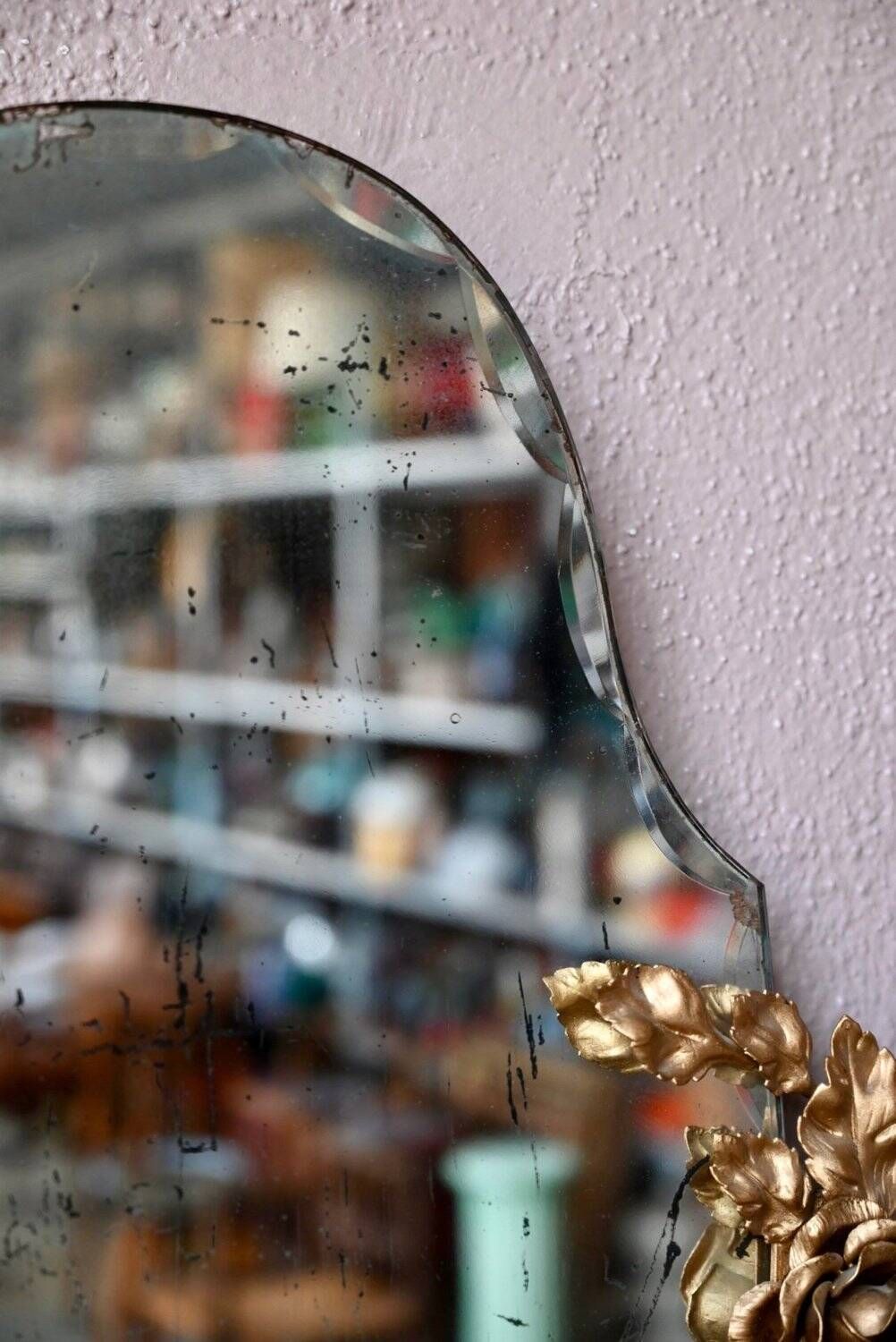 Louis XV Style Wall Mirror Golden Brass Vintage Flowers 1950s
