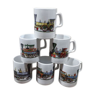 lot of 6 Mugs locomotives staffordshire potteries LTD English ceramic