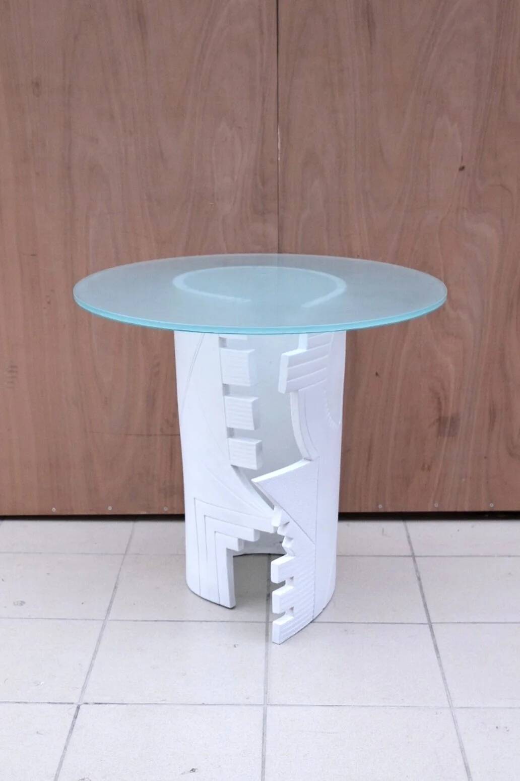 Eglantine Moreau ceramic and glass side table, France 1980