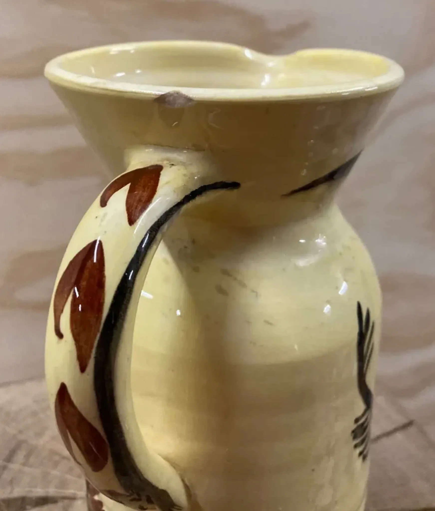 Vintage ceramic pitcher from Meyssac – Decorated with a prehistoric bull.