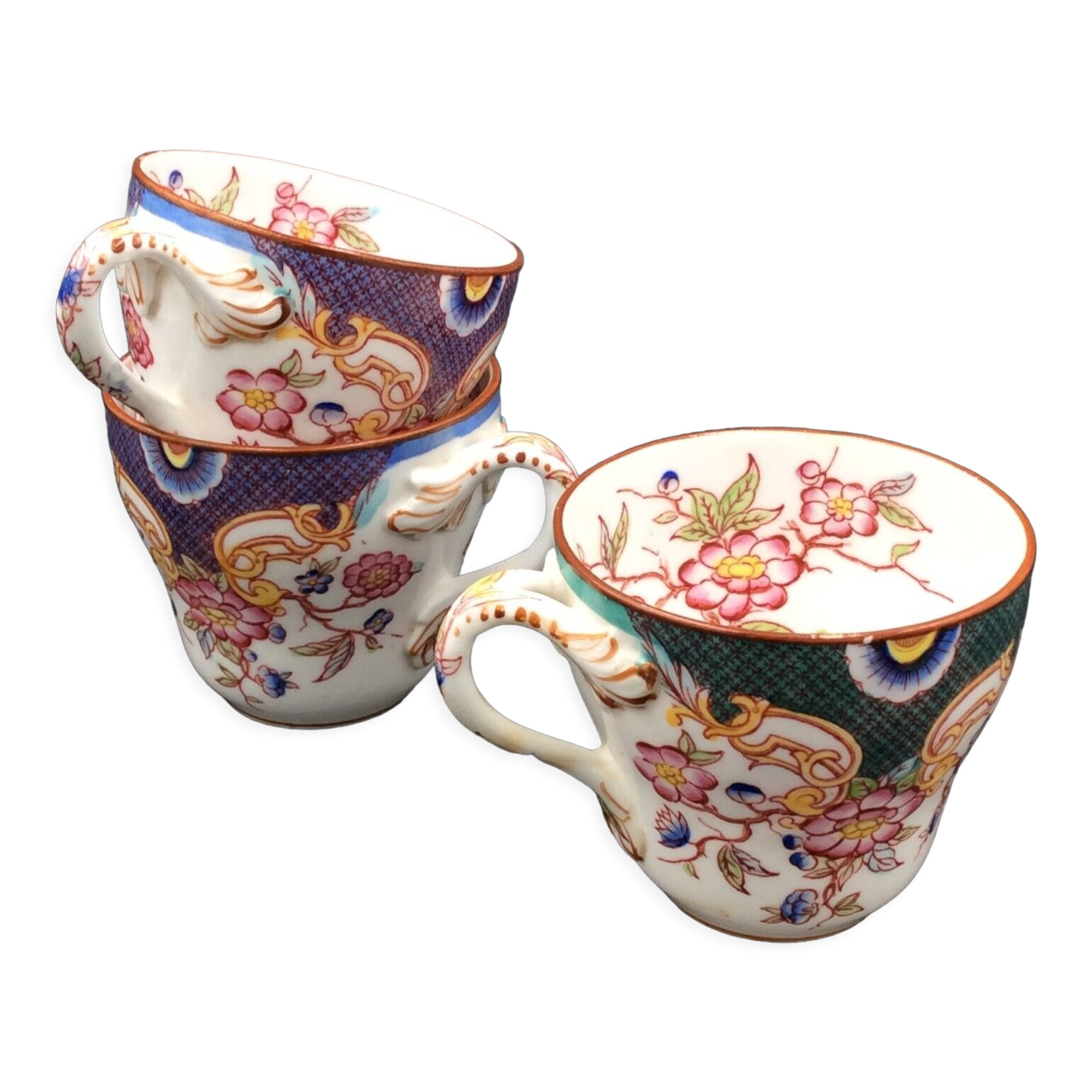 3 porcelain coffee cups sarreguemines decor minton n°215