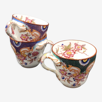 3 tasses à café en porcelaine sarreguemines décor minton n°215