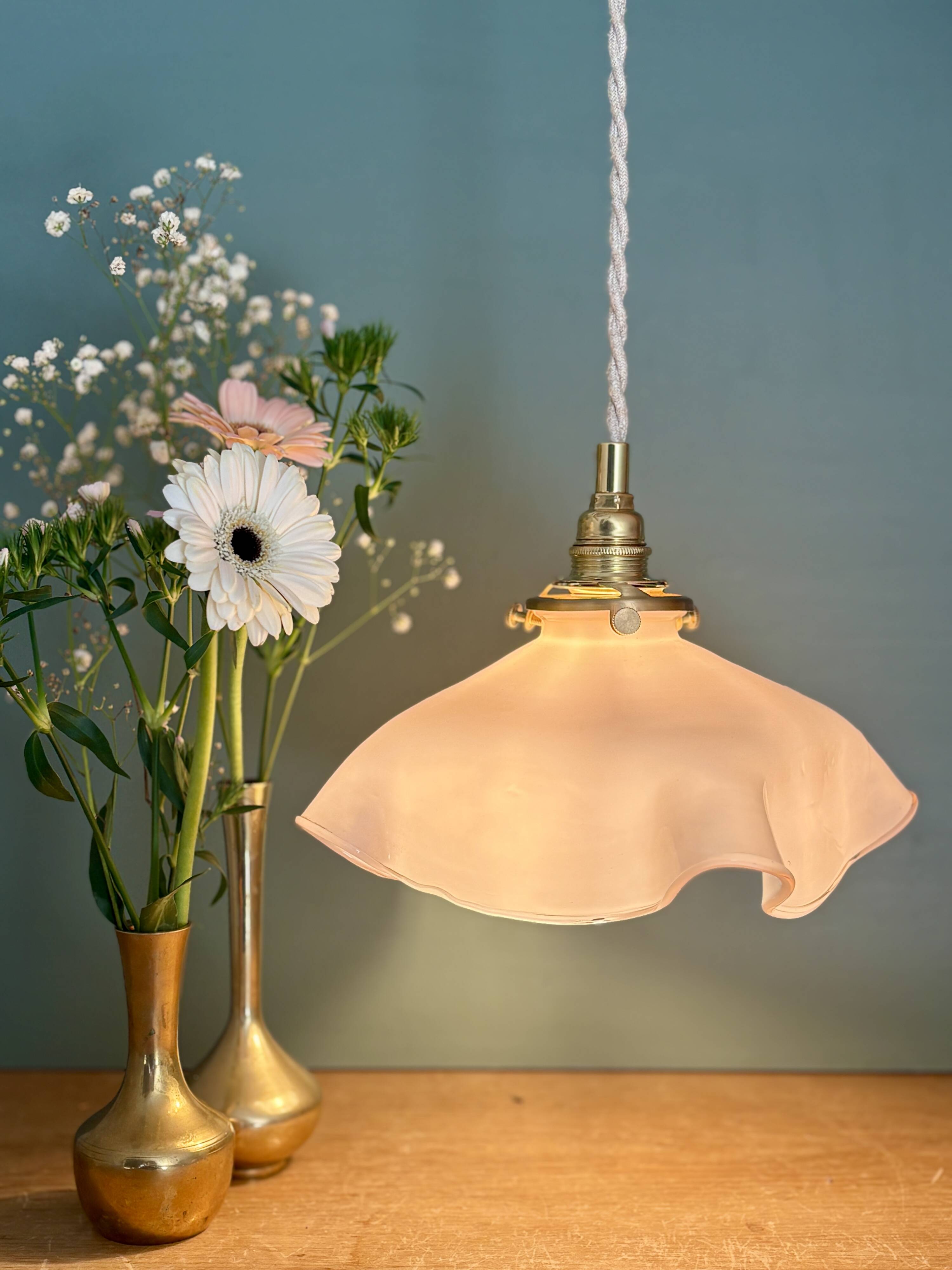 Vintage pink opaline pendant light