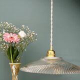 Vintage molded ribbed glass lampshade pendant light - tableware collection -