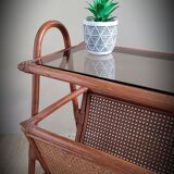 Braided rattan side table and smoked glass