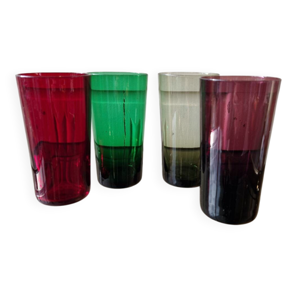 Lot De 4 Grand Verre De Couleurs Années 60