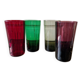 Set of 4 Large Coloured Glasses from the 1960s