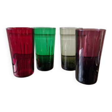 Lot De 4 Grand Verre De Couleurs Années 60