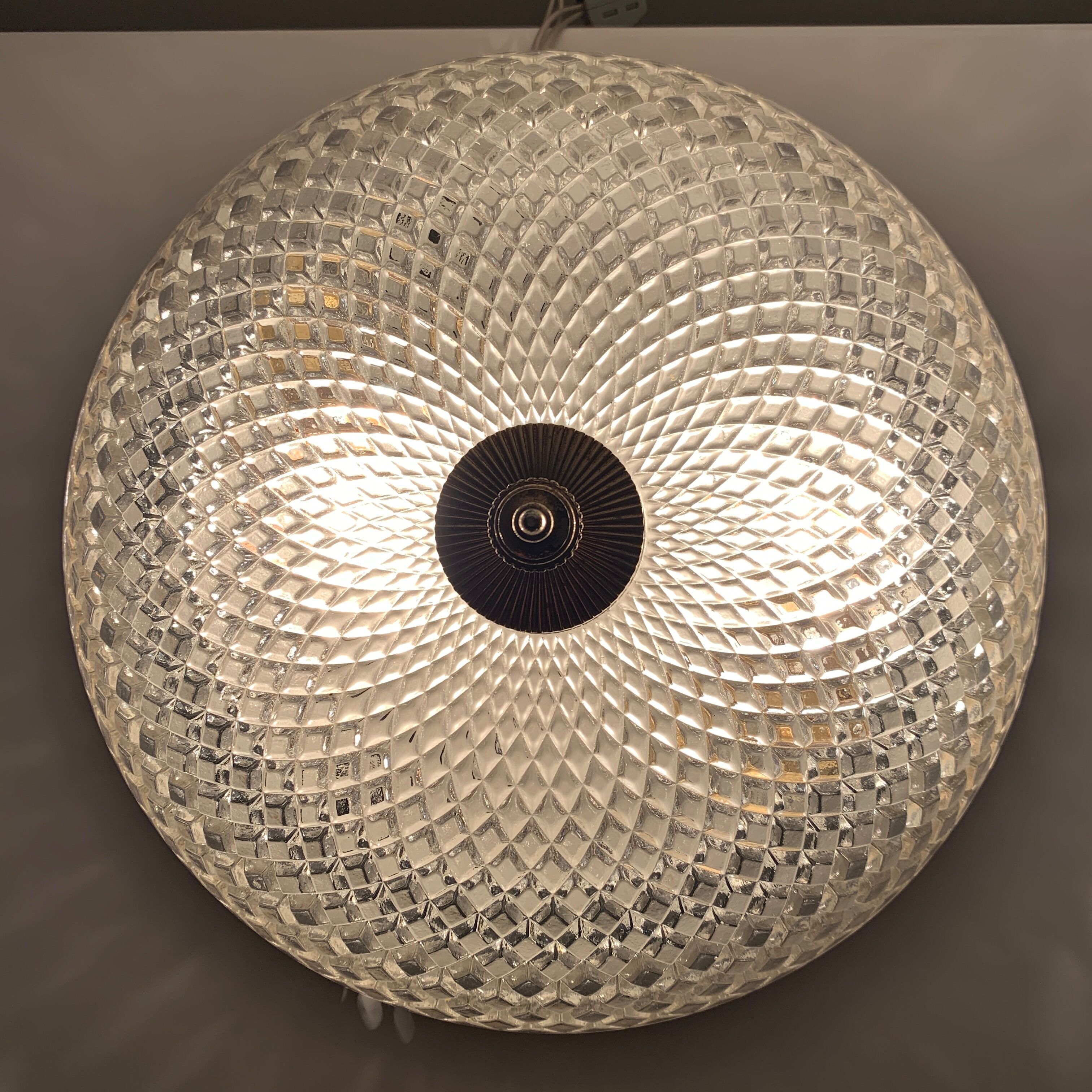 Ceiling lamp in molded glass and gilded metal