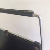 Chrome and black leather magazine rack