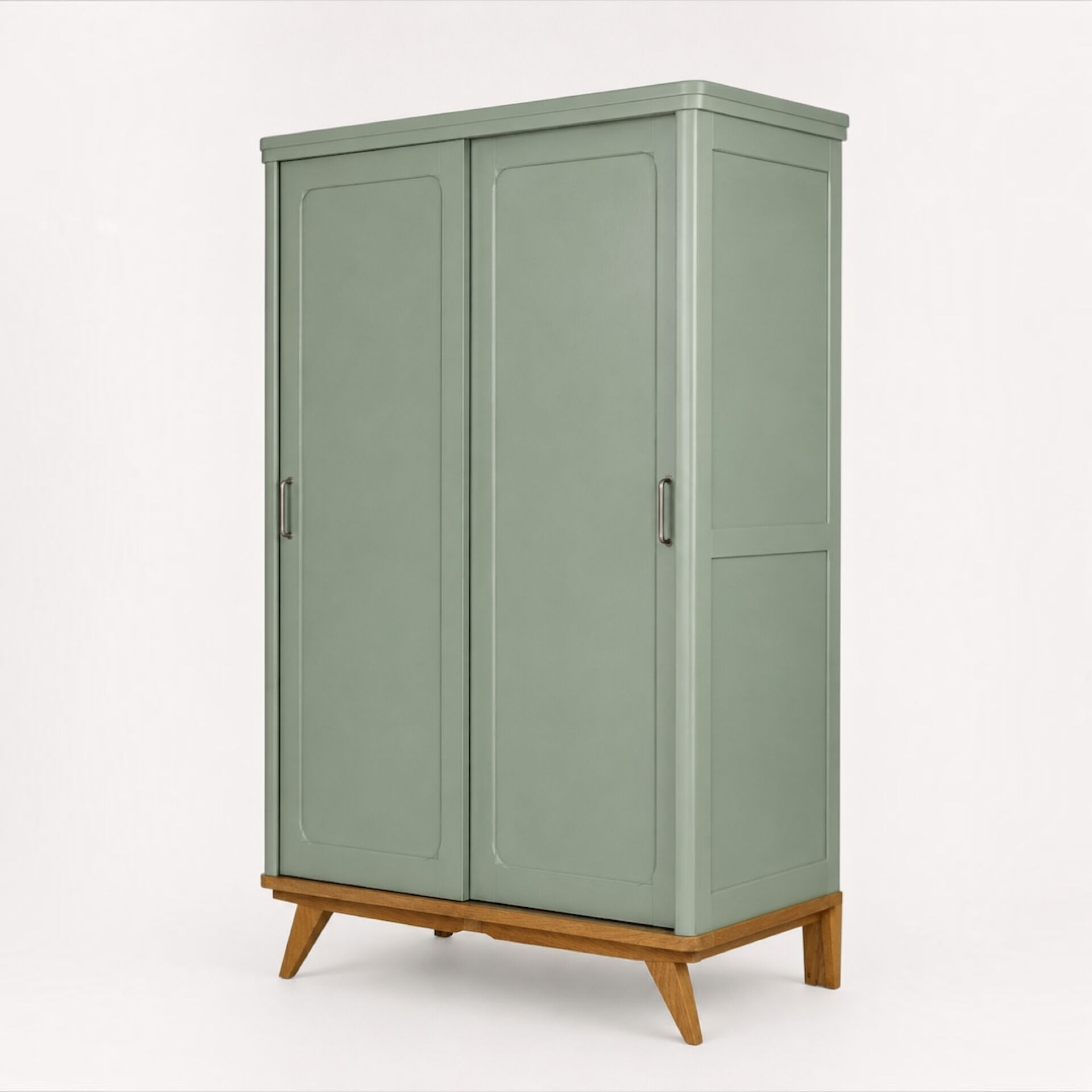 Armoire parisienne penderie 1960 vert grisé rénovée 