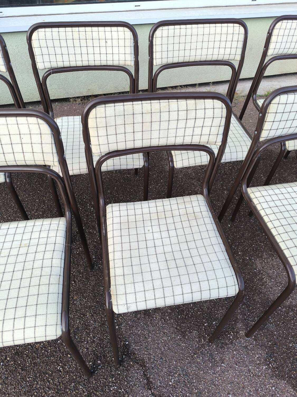 Set of 12 vintage Danish metal and fabric chairs