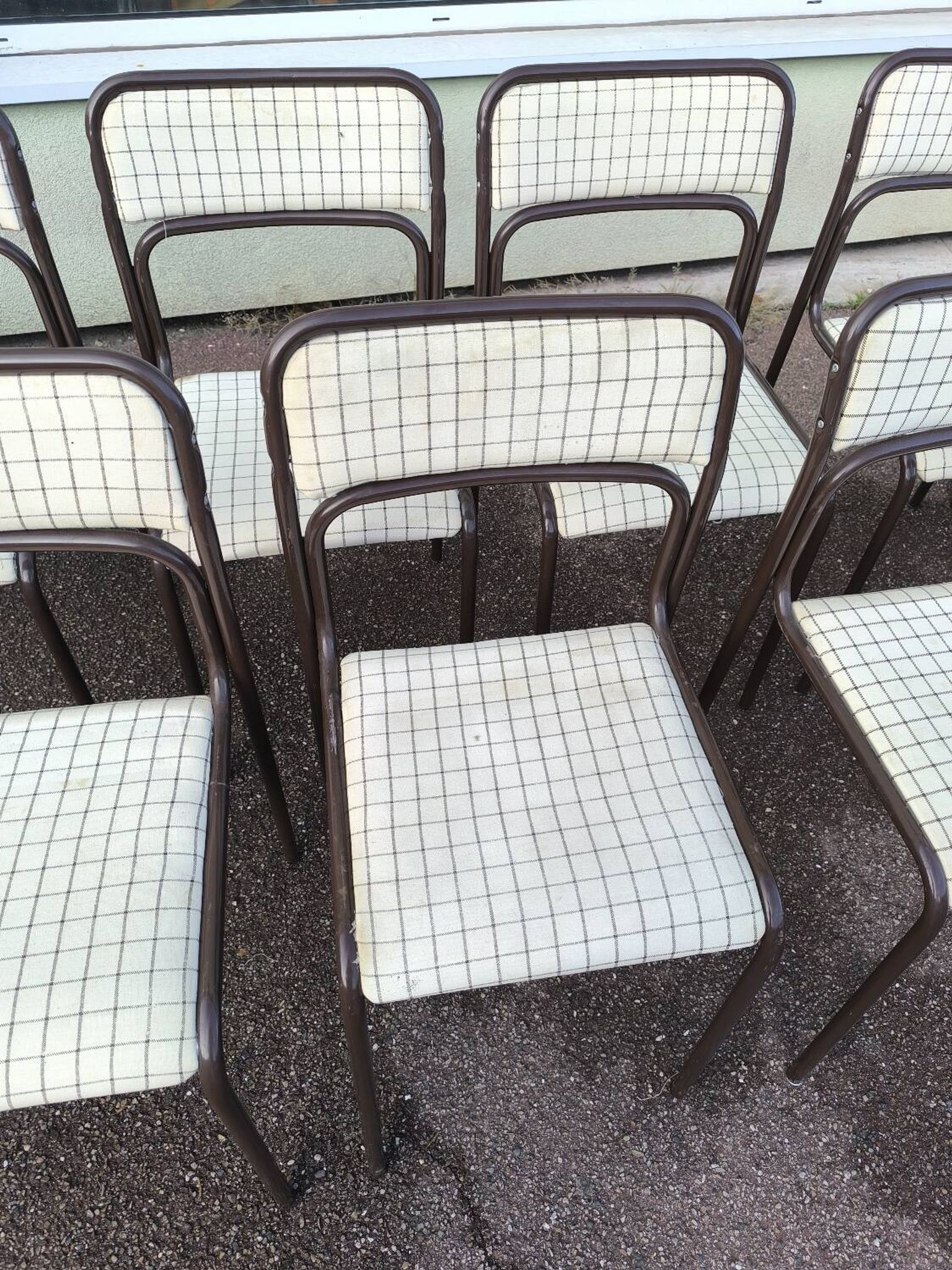Set of 12 vintage Danish metal and fabric chairs