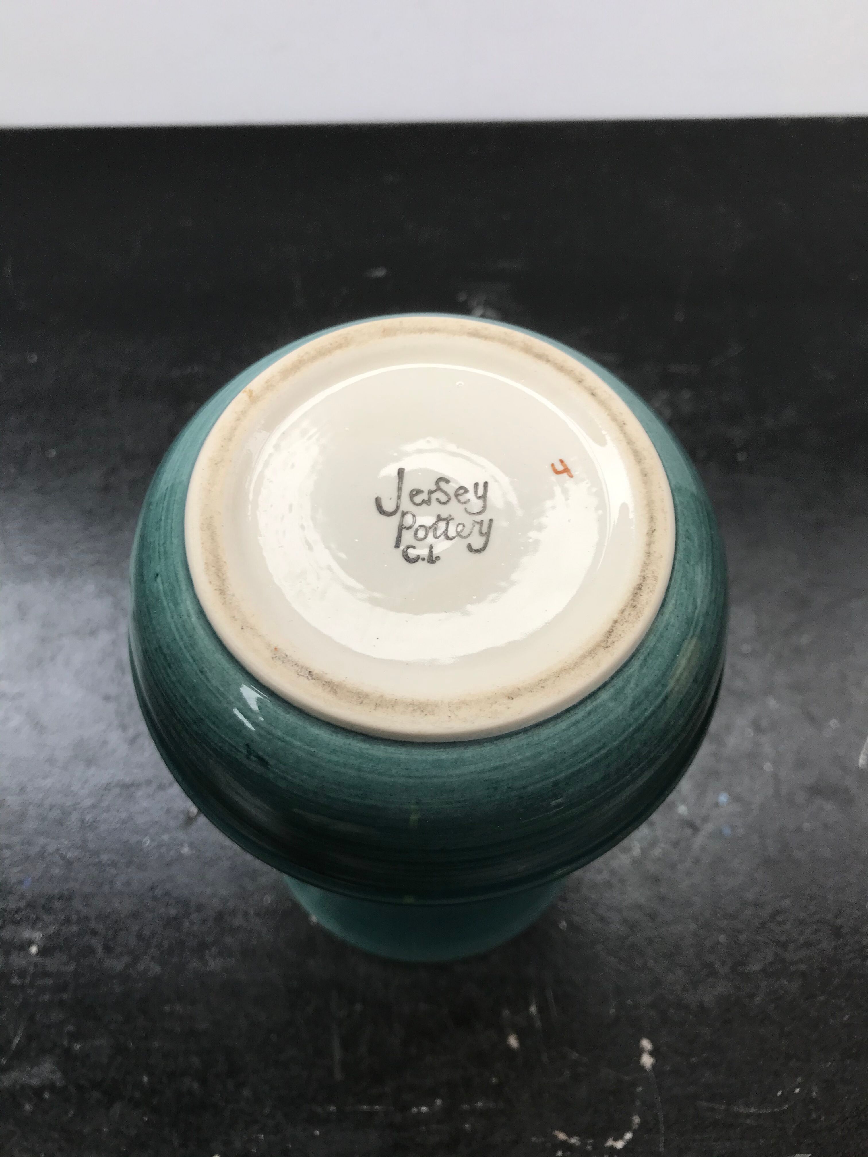 Jersey vase ceramics green & yellow decor vintage flowers