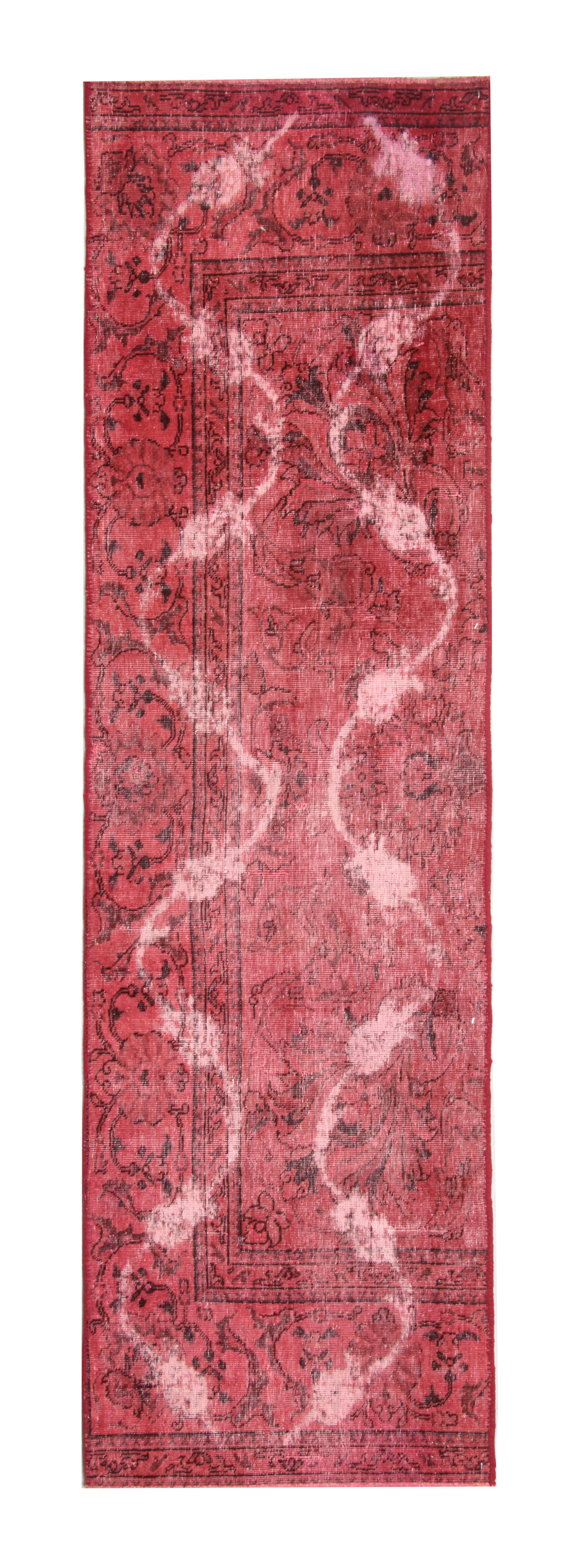 Traditional red wool overdyed persian runner rug handmade oriental carpet- 72x236cm