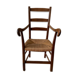 Fauteuil bois et paille ancienne