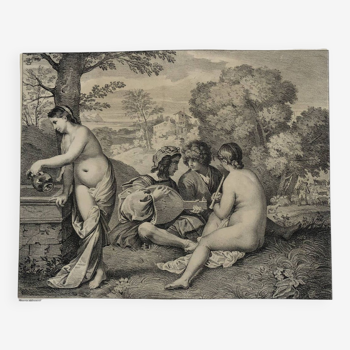 Lithography 1840 the champetre concert by maurin and chabert, after titian, impr. the goergion