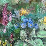 Flower garden and stream, signed