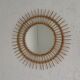 Vintage round bamboo mirror with faceted glass, 1950s