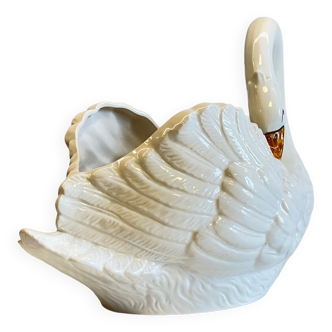 Ceramic pot cover swan made in italy