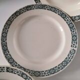 Trio of plates (2 soup plates, 1 dinner plate) Longchamp René, duck egg blue decoration