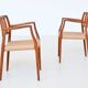Niels Otto Moller model 66 armchairs teak and paper cord Denmark 1974