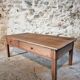 Table basse ancienne en chêne français – Table de ferme rustique du XIXe siècle avec tiroir et panneau de rangement coulissant, vers 1850