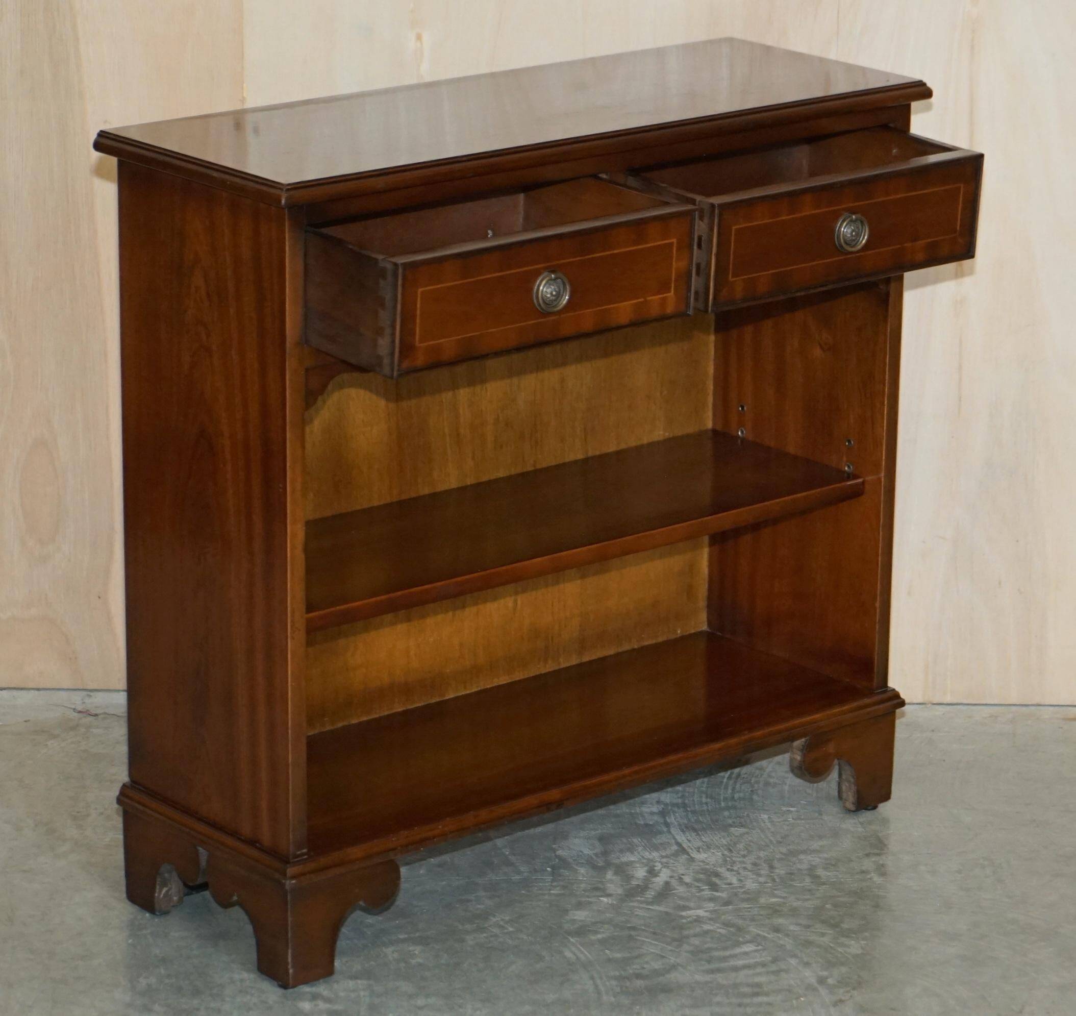 Vintage Low Bevan Funnell Library in Flamed Mahogany with Two Drawers