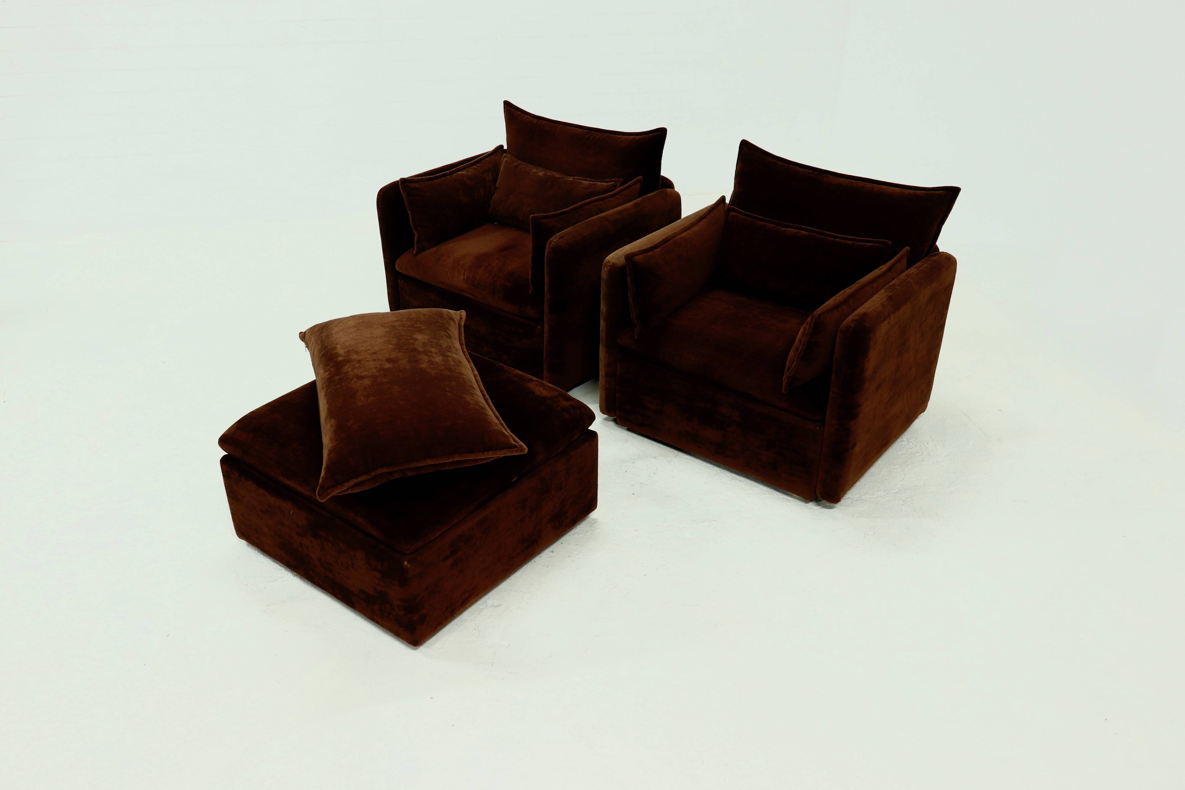 Rare 1970s brown velvet multifunctional modular sofa